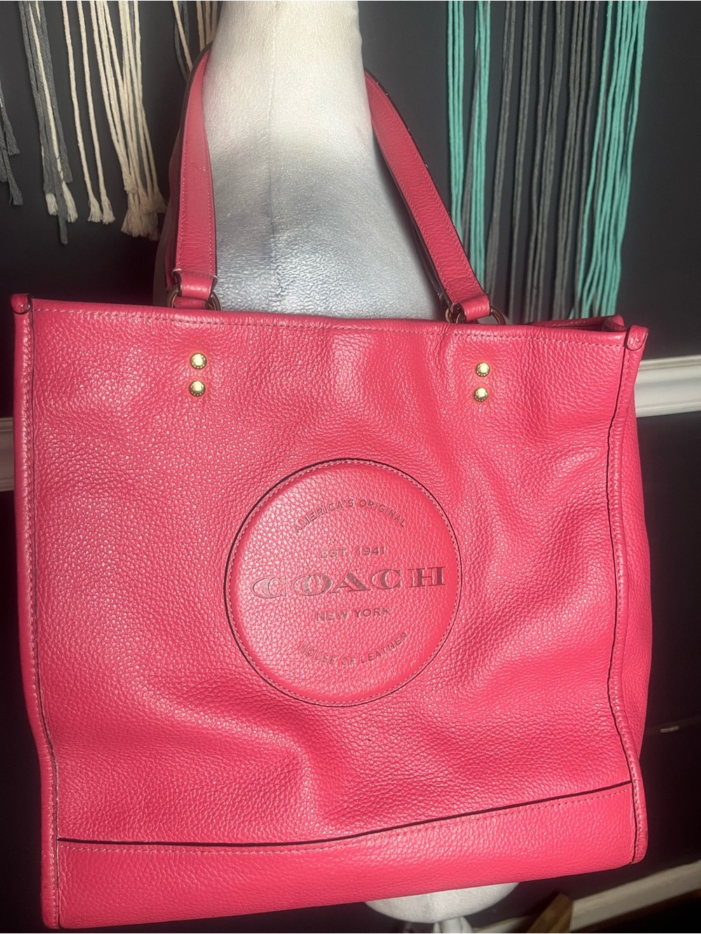 Coach C3078 Dempsey Tote Pink Pebbled Leather Carryall Bag